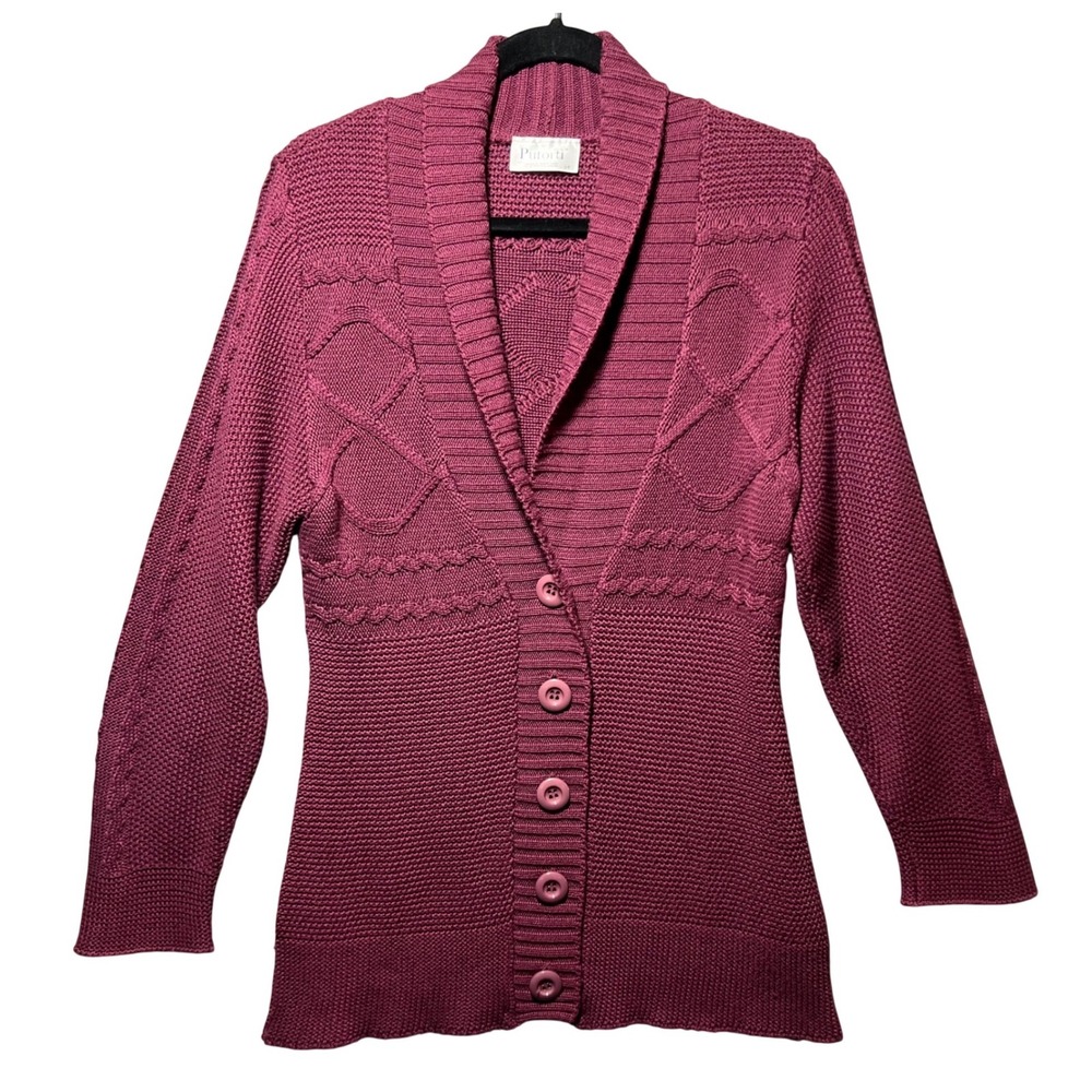 Putorti Burgundy Shawl Collar‎ Cable Knit Button Front Cardigan Sweater Small